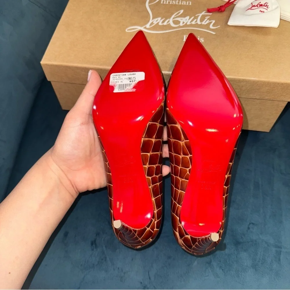 New Size 36.5 Christian Louboutin Kate 85 Brown Alligator Print Pumps